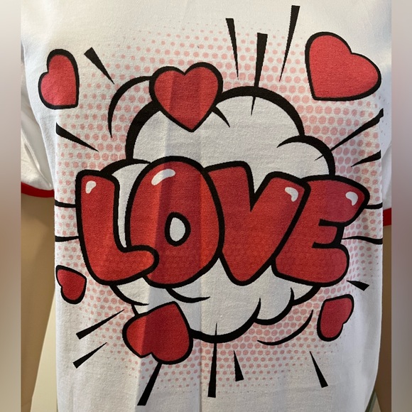 LOVE Pop Art Red and White Ringer T-Shirt - Picture 4 of 5